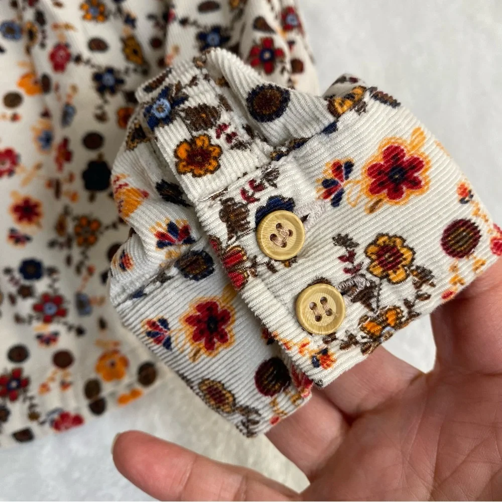 Roxy Girl Multicolor Floral Corduroy Top Size M